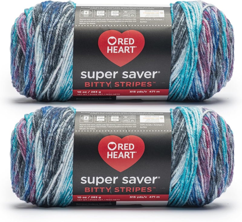RED HEART Super Saver Bitty Stripes Galaxy Yarn - 2 Pack of 10oz/283g - 100% Acrylic - #4 Worsted (Medium) - 515 Yards - Knitting/Crochet - Image 1